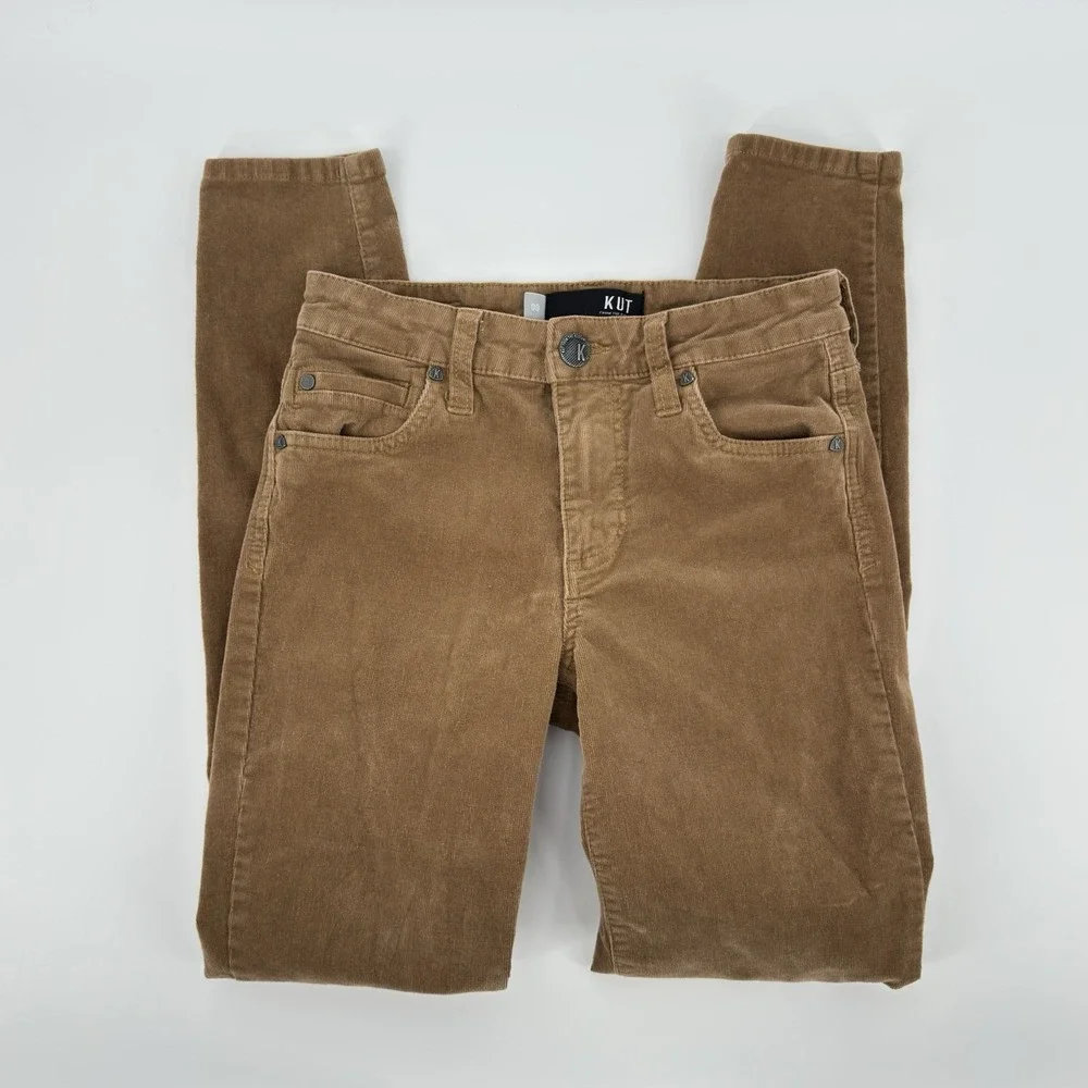 Kut From The Kloth Diana Skinny Corduroy Pants Brown Stretch Women's Size 00 Y2K